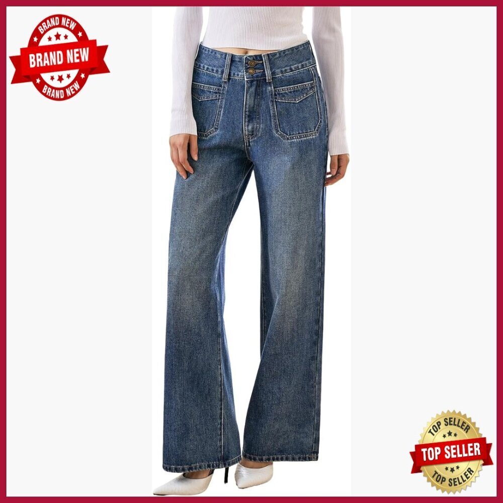 High Waisted Stretchy Wide Leg Jeans Tummy Control Straight Leg Denim Pants